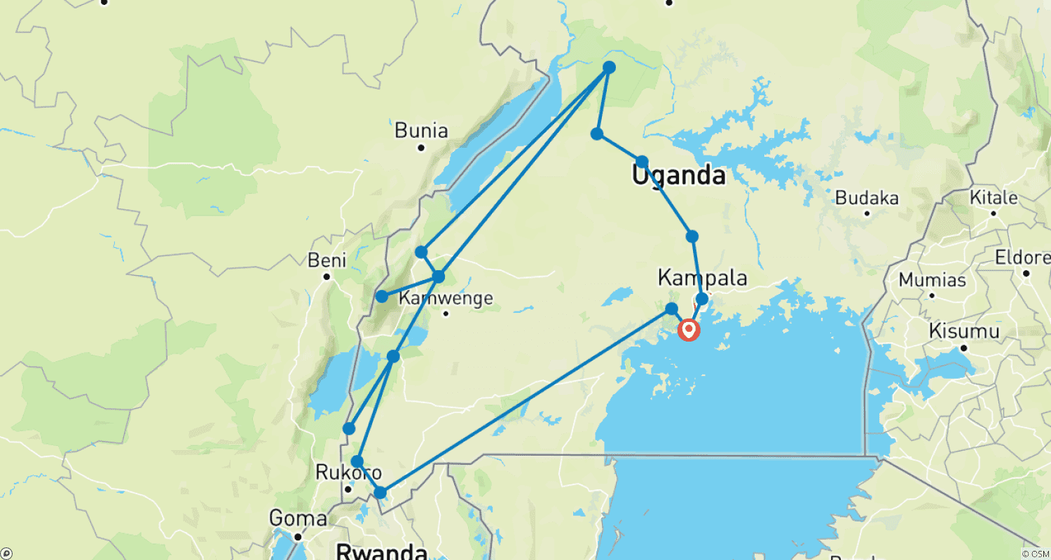 10 Day Highlight of Uganda wildlife and its Nature.のルートマップ