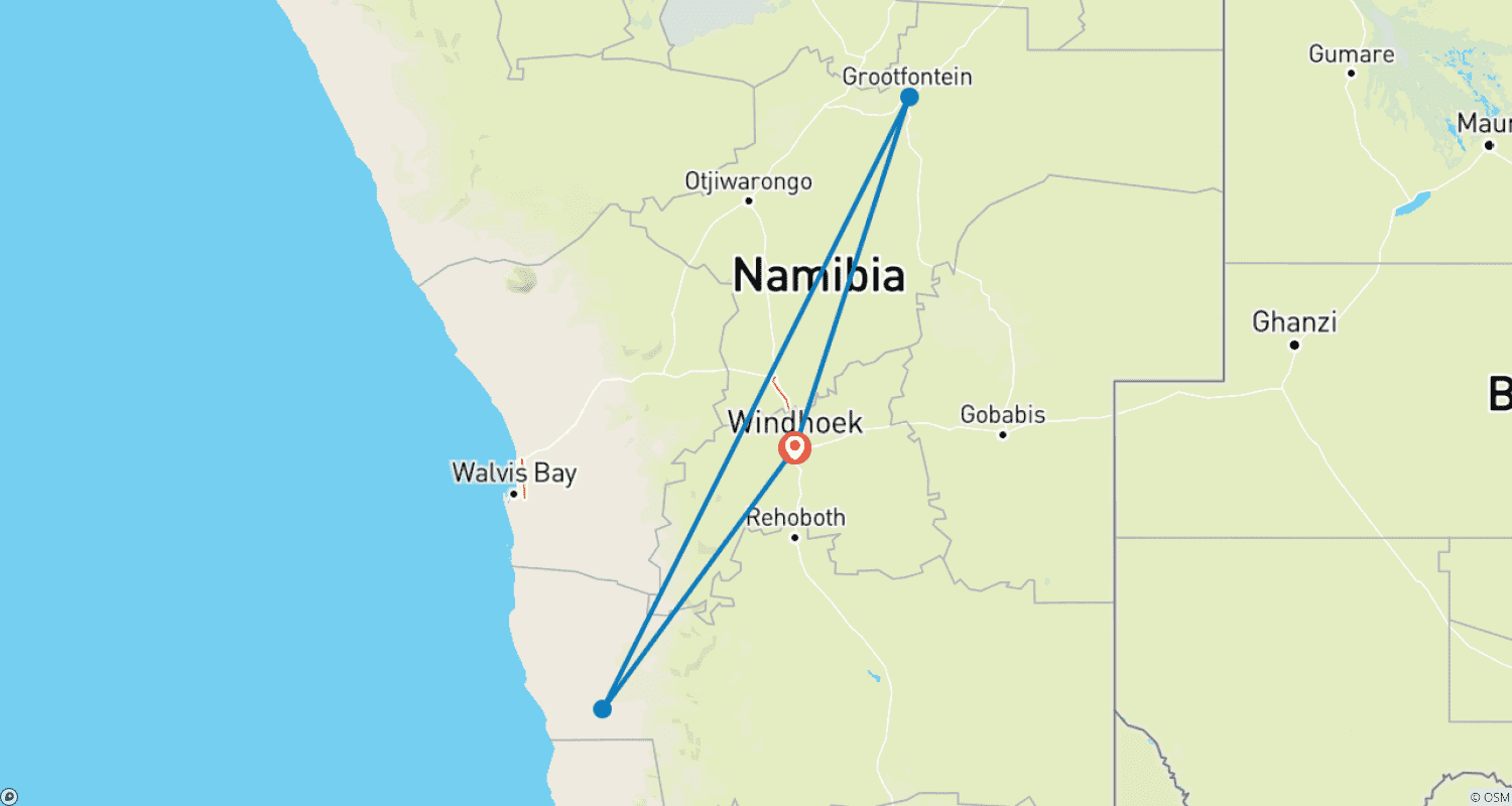 Mapa trasy: 3-dniowe safari po pustyni w Sossusvlei – w budżecie