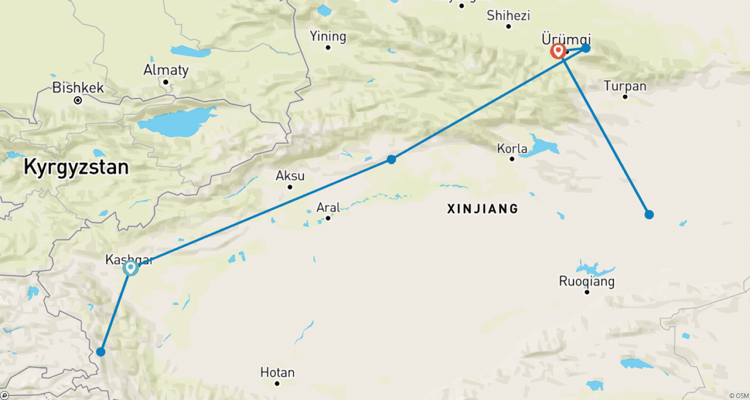 Mapa trasy: Panorama Sinkiangu 21 Dni
