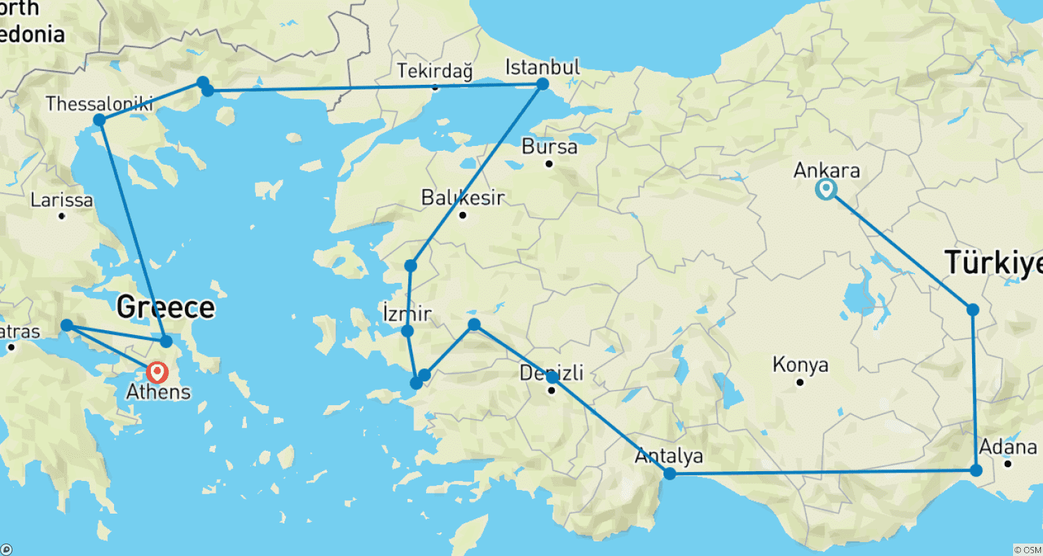 Mapa do percurso de 20 Day St. Pauls Missionary Tour