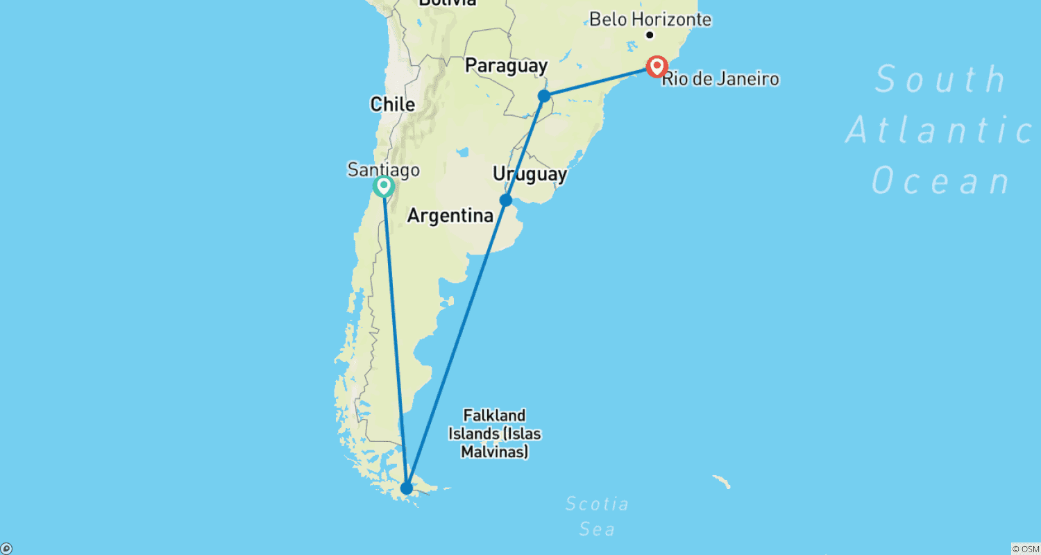 Mapa trasy: Santiago do Rio w 14 dni – podróż 5-gwiazdkowa przez ikony Ameryki Południowej