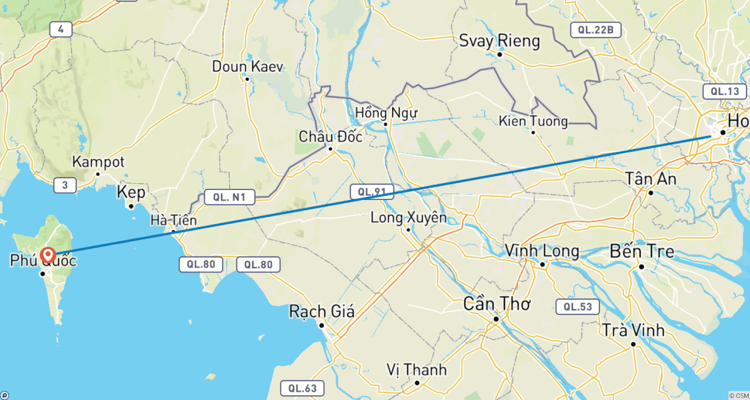 Mapa trasy: Wycieczka po Południowym Wietnamie: Ho Chi Minh do Phu Quoc w stylu premium