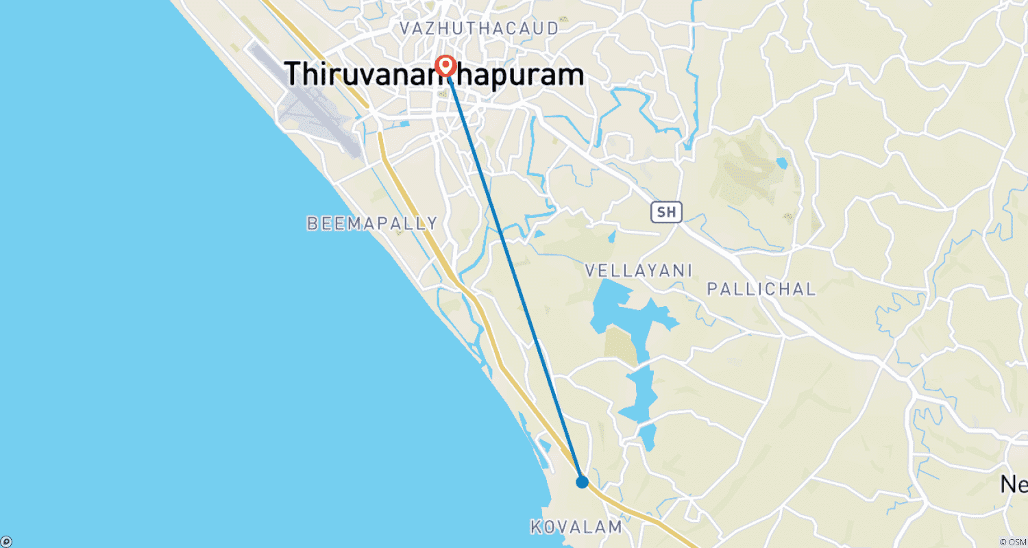 Trivandrum & Kovalam Highlights: Private Day Tourのルートマップ
