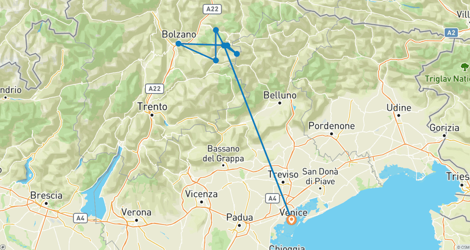 Mapa trasy: Walking in the Dolomites - Campitello
