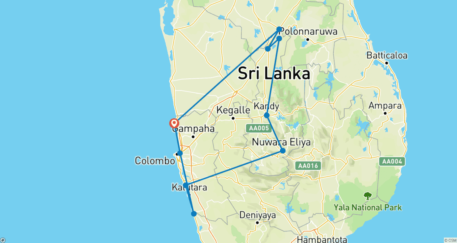 خريطة مسار 07 Day Sri Lanka Tour