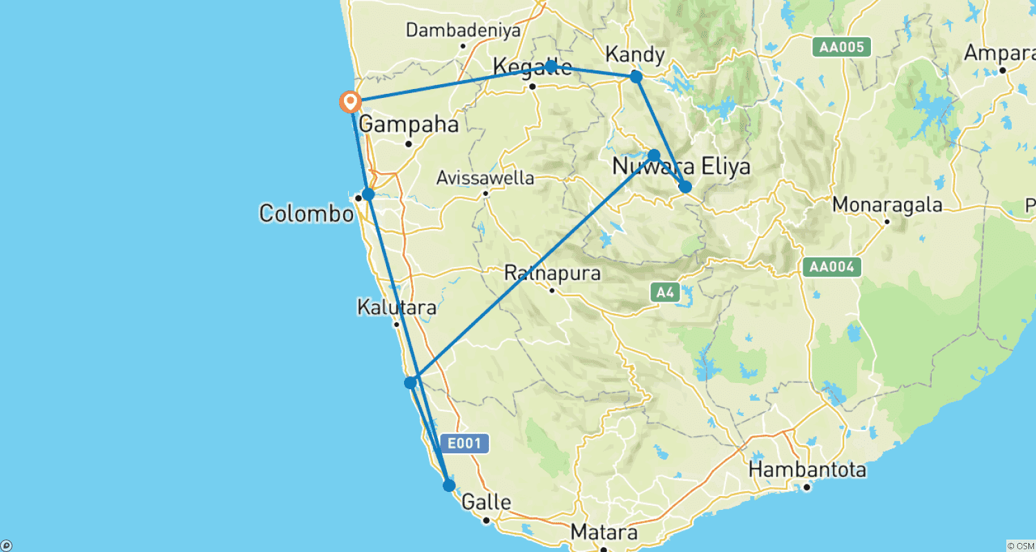 خريطة مسار 3 Nights & 4 Days Sri Lanka