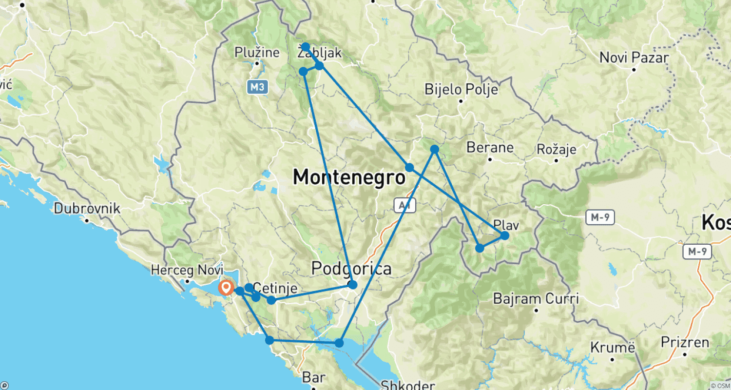 Mapa do percurso de The Best of Montenegro: 7-Day Off-Road Self-Drive Package