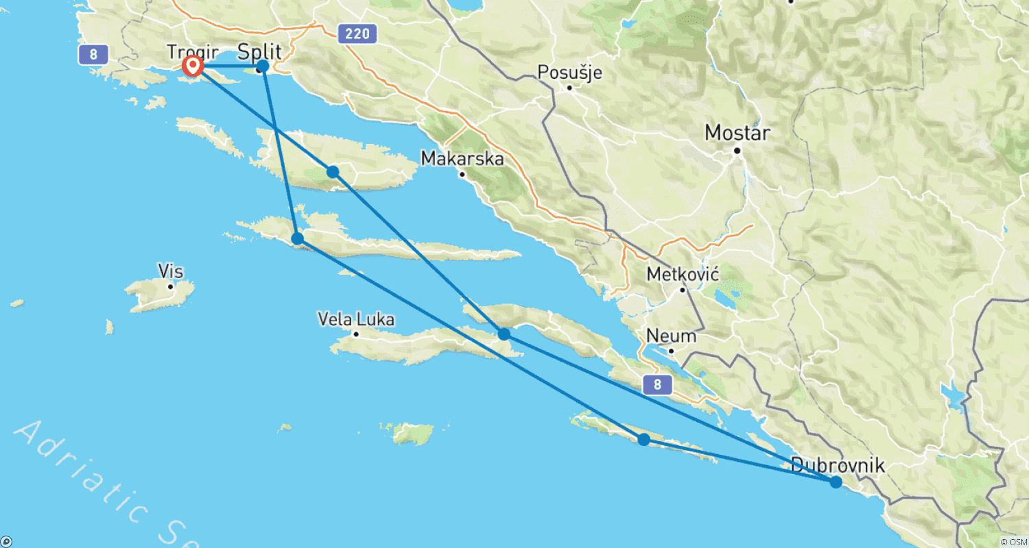 Mapa trasy: Rejs – Najważniejsze atrakcje Dalmacji
