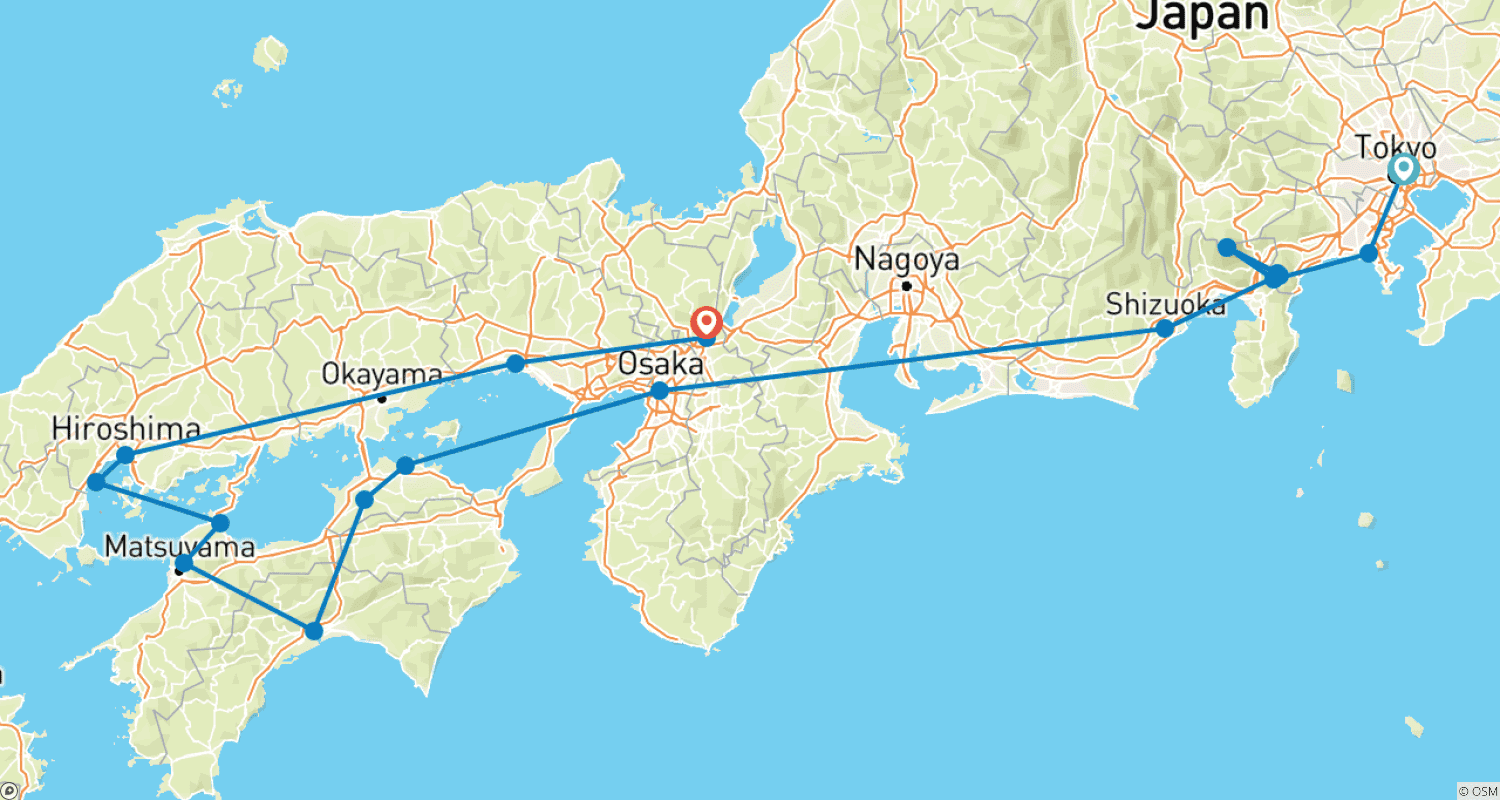 Mapa trasy: Undiscovered Japan (incl. Flight)