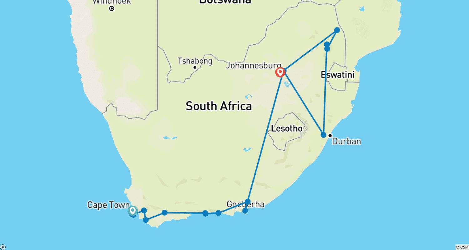 Mapa do percurso de South Africa from Coast to Kruger