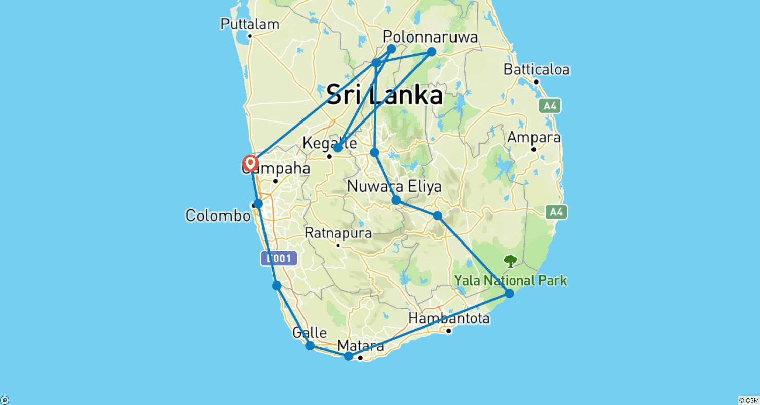Mapa trasy: Sri Lanka Highlights Odyssey