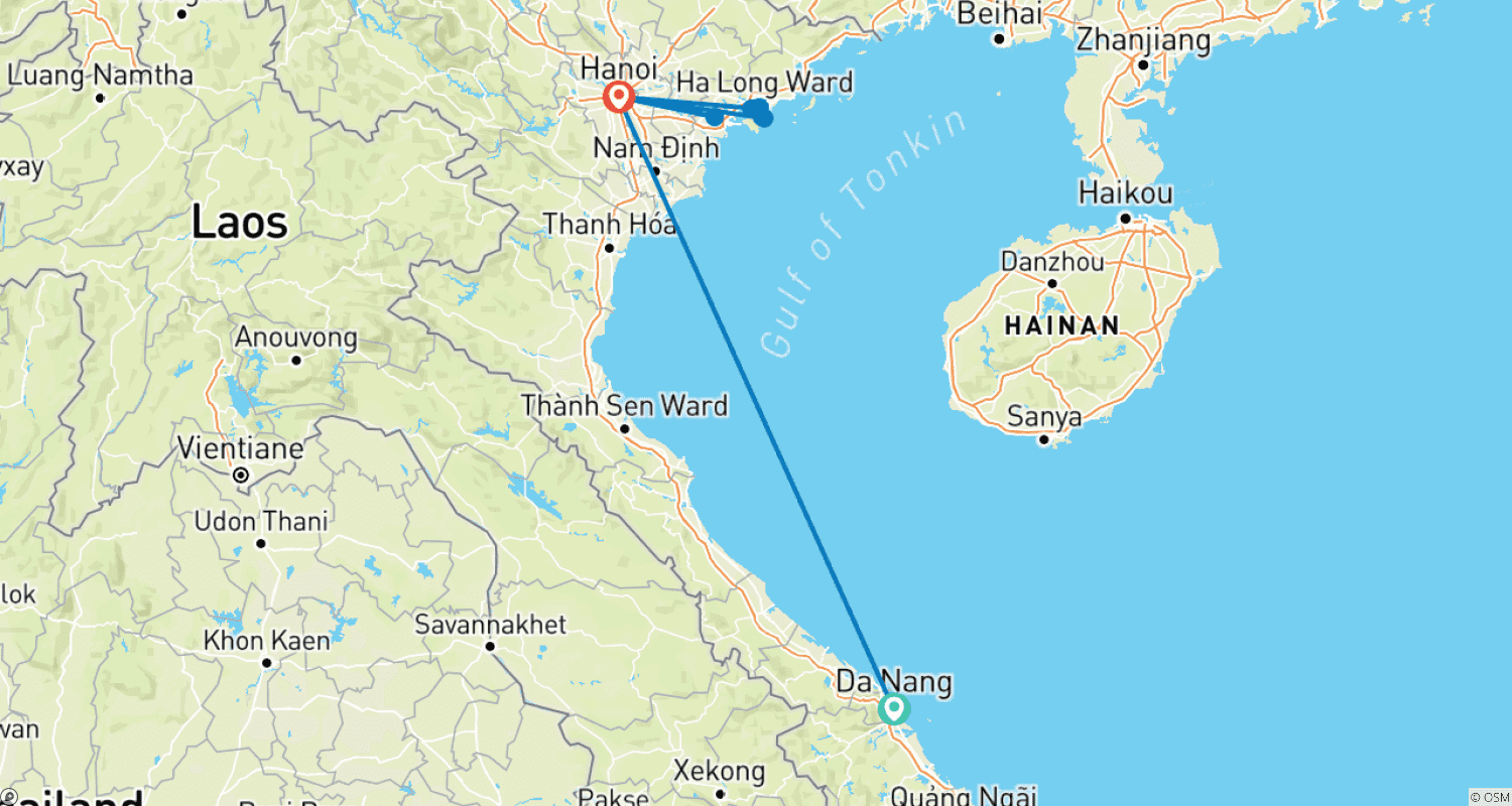Mapa trasy: Wietnam: Smaki i Widoki – 8-dniowa Super Oszczędność z Da Nang do Hanoi