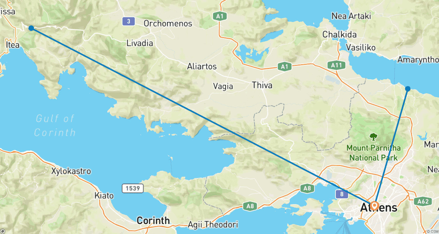 Mapa trasy: 5-dniowa podróż przez klasyczną Grecję