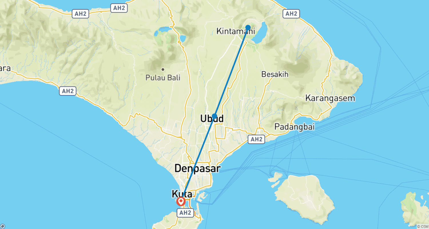 Mapa do percurso de 8 Dias de Êxtase em Bali: Onde o Luxo Encontra Emoções, Cultura e Vida Noturna