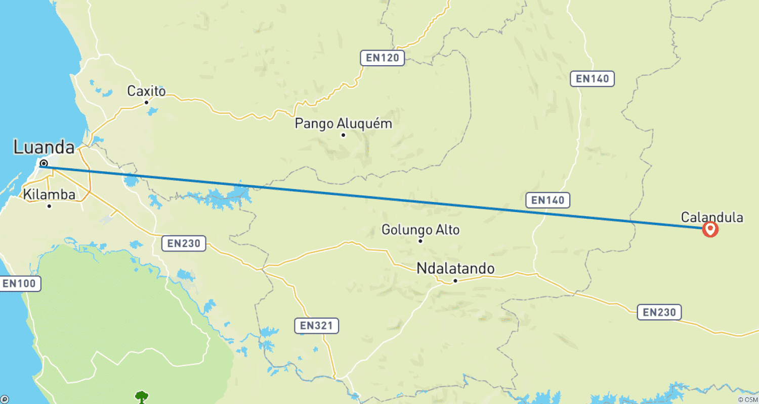 Mapa do percurso de Calandula Falls Tour: Explore Angola’s Natural Wonder & Black Rocks