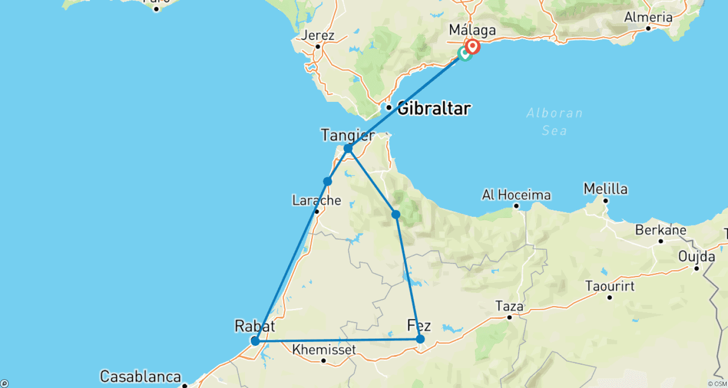 خريطة مسار من Costa del Sol إلى الرباط وفاس - 4 أيام