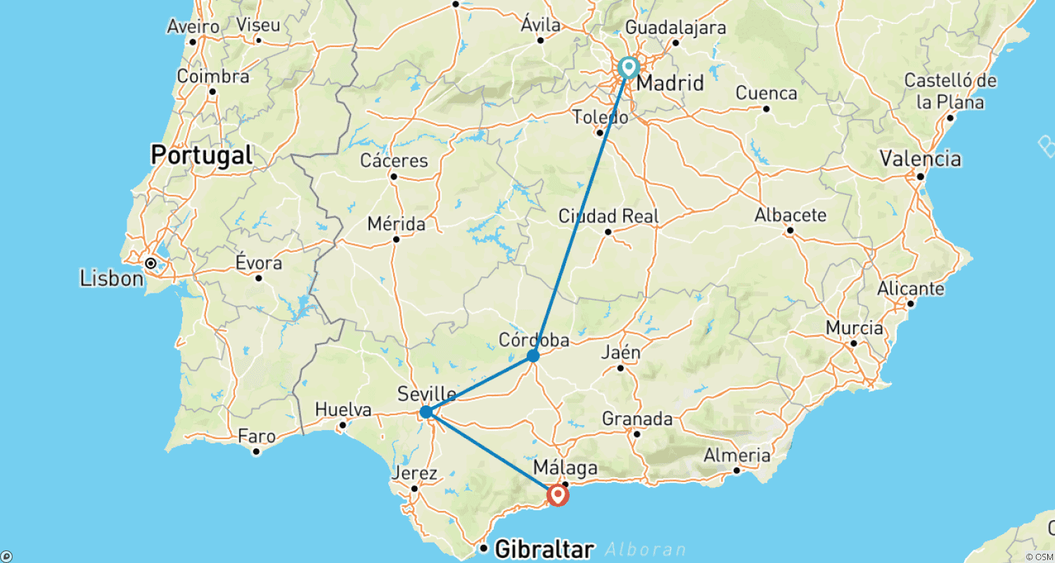 خريطة مسار Madrid & Cordoba to Costa del Sol - 3 days