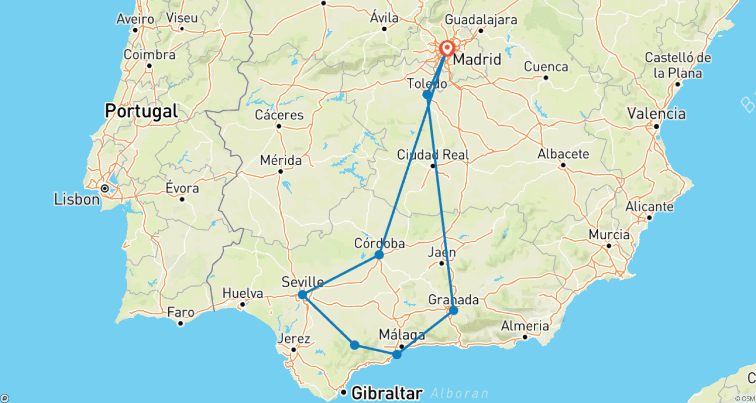 Mapa do percurso de O Melhor da Andaluzia e Costa del Sol - 7 dias