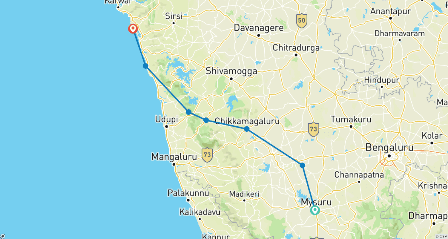 Mapa do percurso de West Coast Ride in India