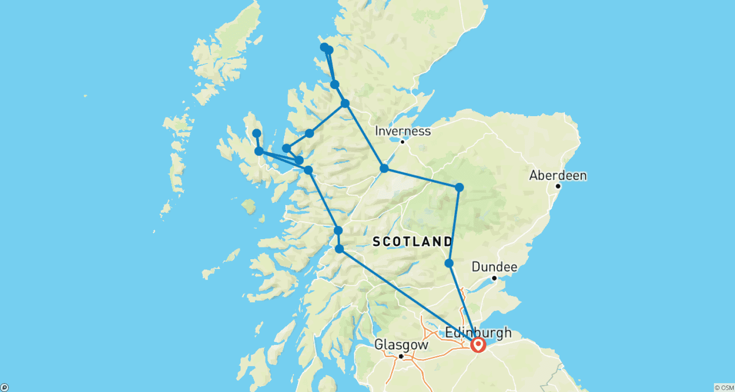 خريطة مسار أفضل جولة 5 أيام للمجموعات الصغيرة: Isle of Skye وHighlands
