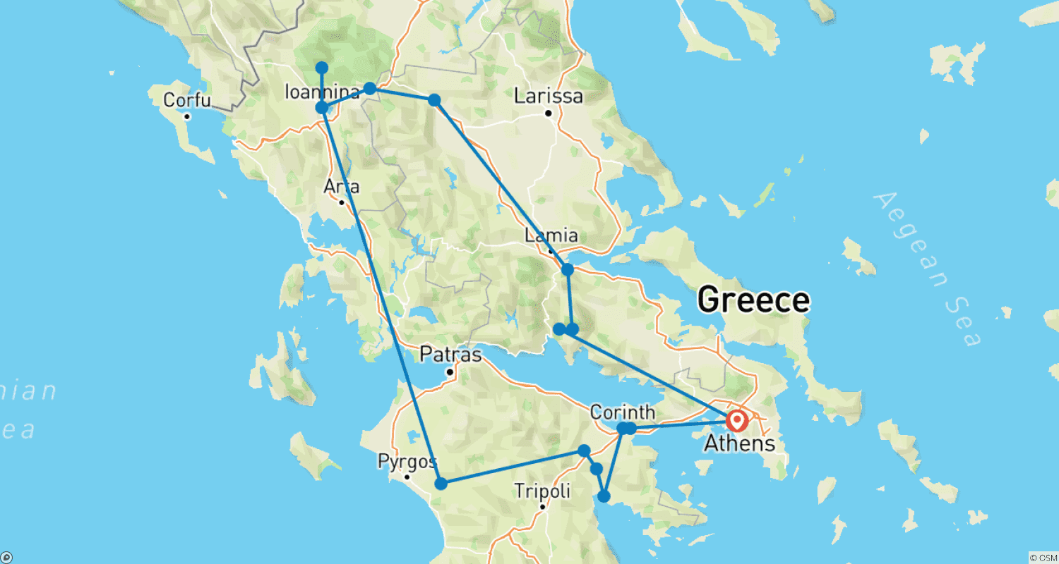 Mapa trasy: Hellas Heritage | Semi-Private 8-Day Guided Tour