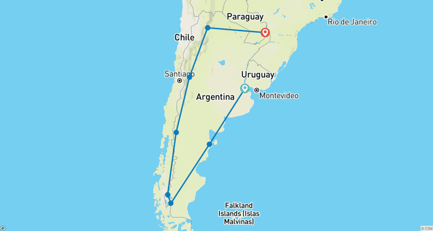 Mapa trasy: Argentina Hostel Adventure (29 days)
