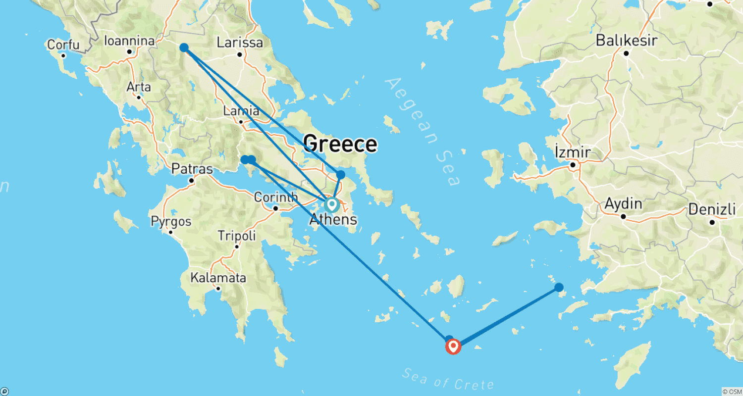 ギリシャ7日間：アテネ＆サントリーニのご褒美エスケープのルートマップ