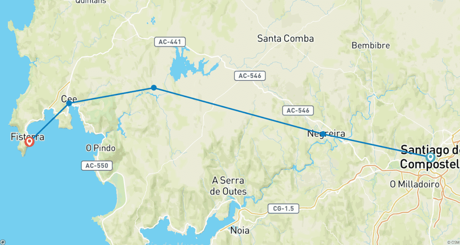Mapa trasy: Camino de Santiago · Droga św. Jakuba · Prolog · Z Santiago de Compostela do Fisterry