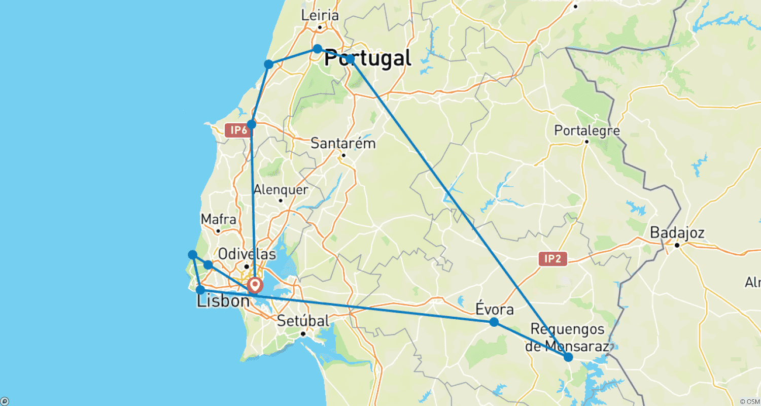 Mapa do percurso de Essência de Portugal: Uma Viagem de 4 Dias Pela História, Vinho e Litoral