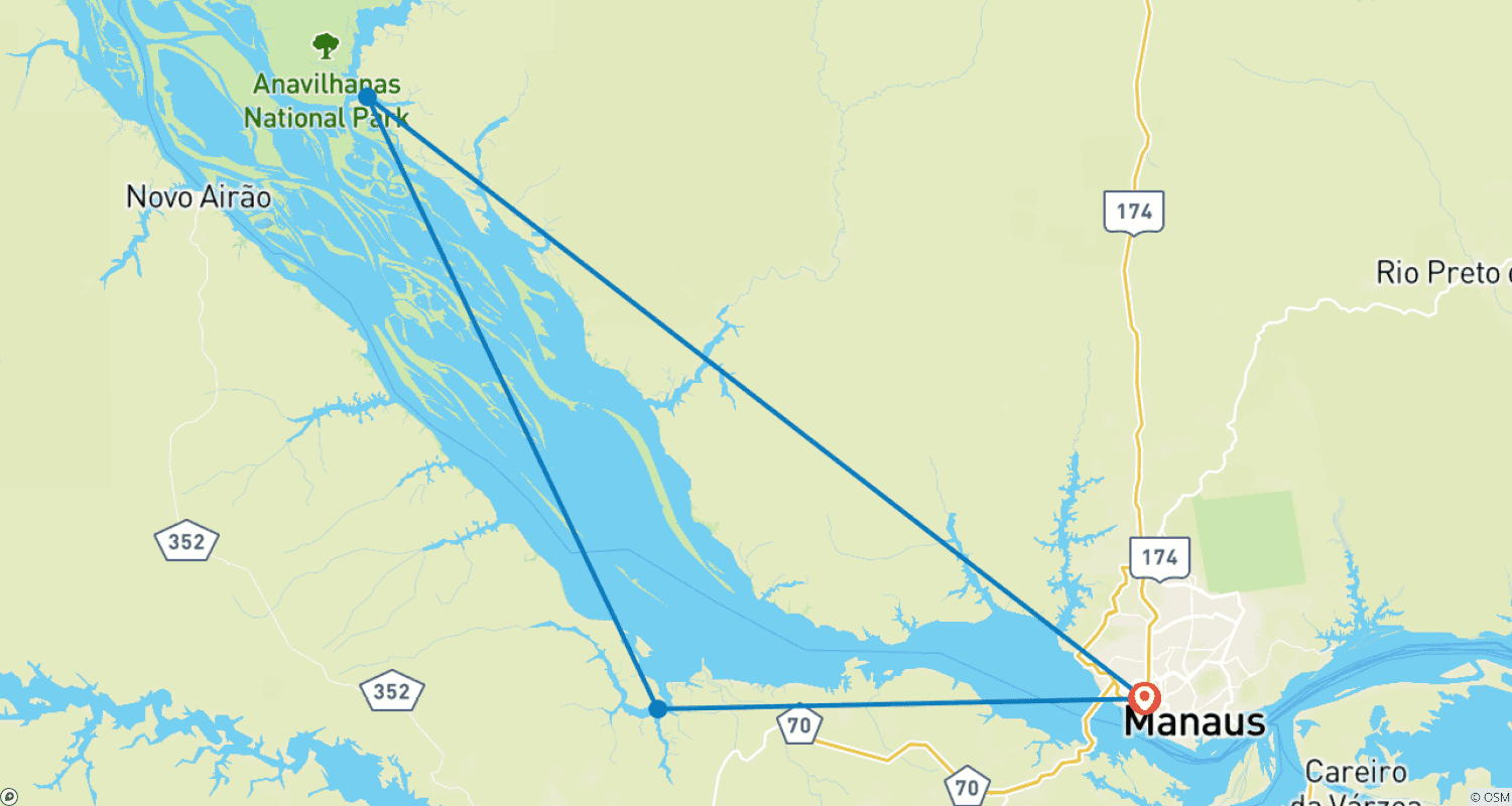 Mapa do percurso de Along the Amazon and the Rio Negro, An Exclusive Cruise through Pristine and Hidden Nature (port-to-port cruise)