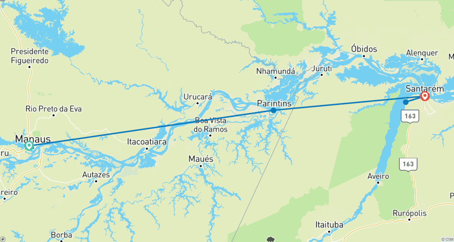 Mapa do percurso de Gentle Amazon & the Tapajós River - An Enchanting and Intimate Cruise to the Most Beautiful Beaches of the Amazon (port-to-port cruise)
