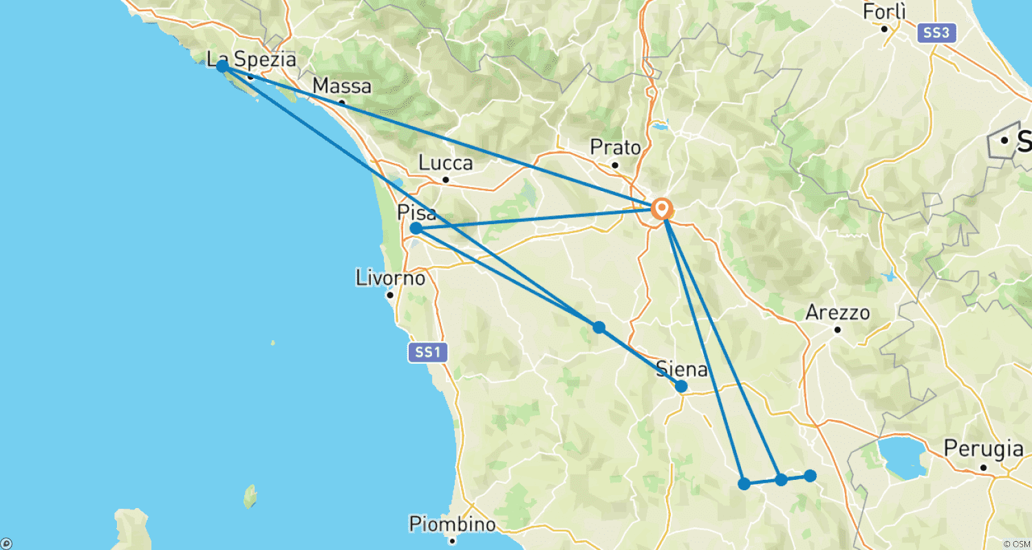 Mapa do percurso de 5 Days Exploring Florence and the Heart of Tuscany
