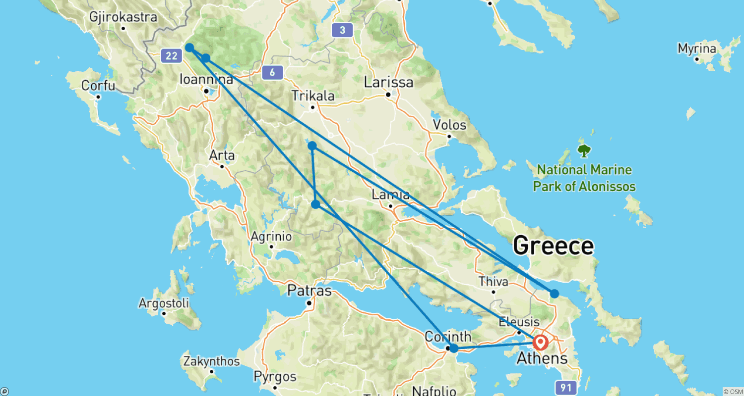 Mapa do percurso de Self-Drive Off-Road Adventure in Mountainous Greece - 8 Days, with Guided Rafting