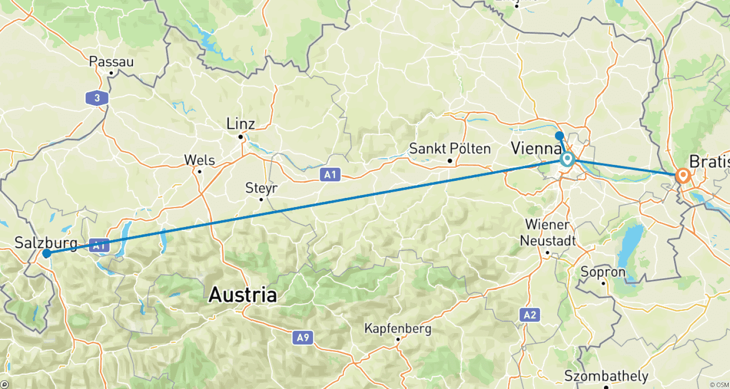 Mapa do percurso de 6 Dias em Viena: História, Música e Excursões Pela Áustria