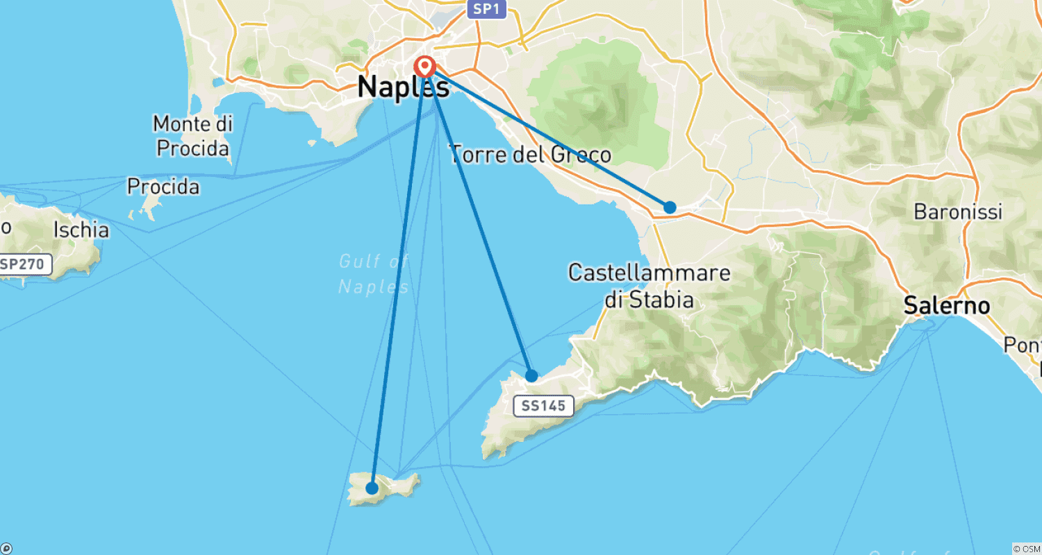 Mapa do percurso de 7 Dias em Nápoles e Capri: Das Ruas Antigas às Costas Azuis
