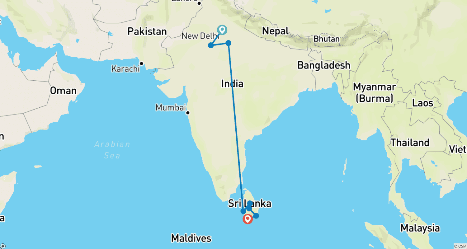 India Golden Triangle Tour with Splendid Srilankaのルートマップ