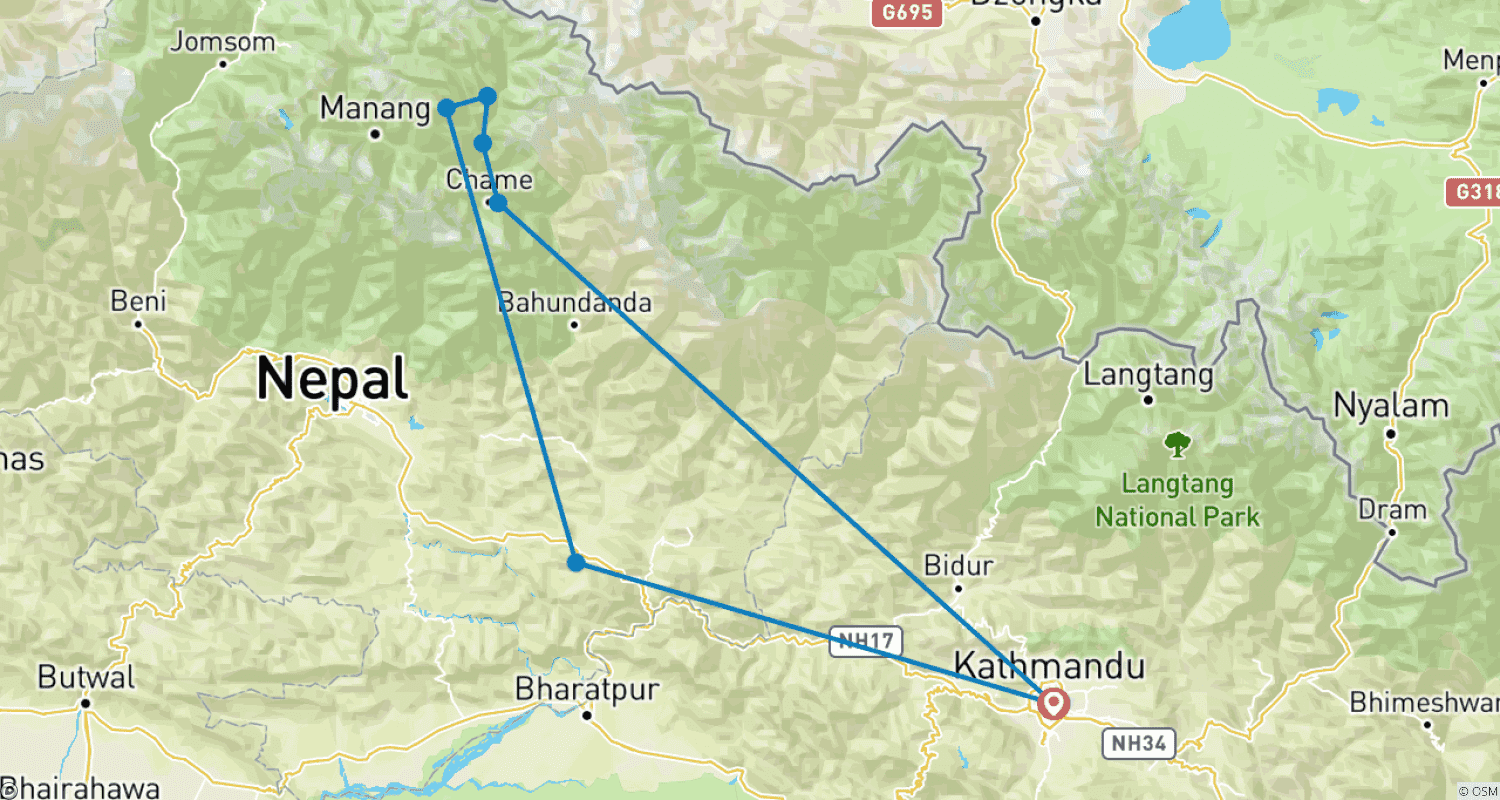 Mapa do percurso de Trekking Nepal’s Remote Nar Phu Region - Off-the-beaten-Path