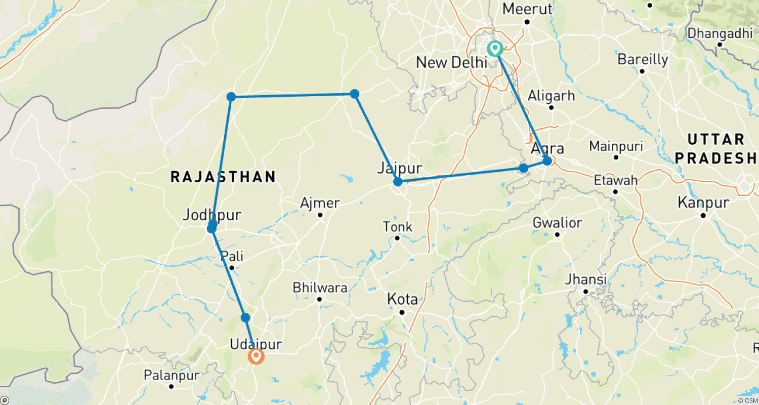 Mapa trasy: Wycieczka po Klejnotach Radżastanu