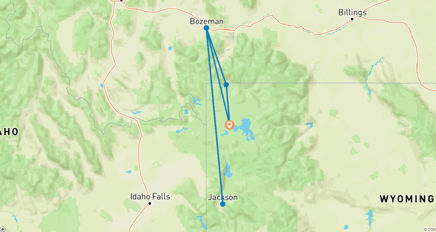 Mapa trasy: Premium Walking & Hiking in Yellowstone