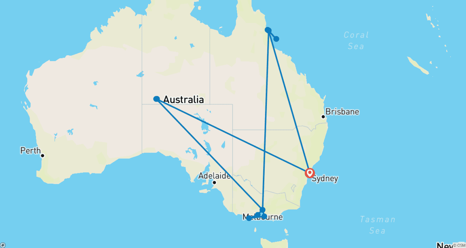 خريطة مسار أستراليا الكلاسيكية مع Uluru وOutback