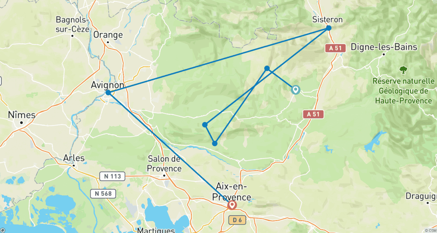 Mapa trasy: Odkryj Prowansję