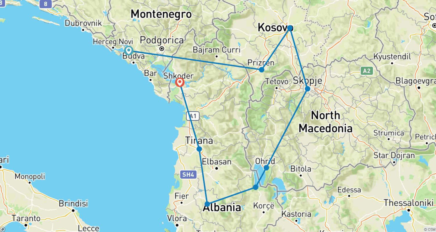 خريطة مسار Explore The Western Balkans in 3 Days from Montenegro