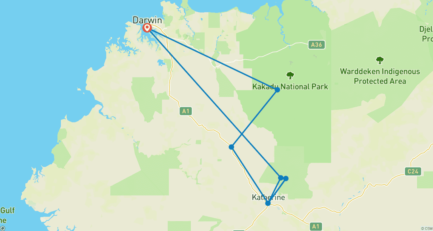 Mapa trasy: Northern Territory Top End National Parks (Small Groups)