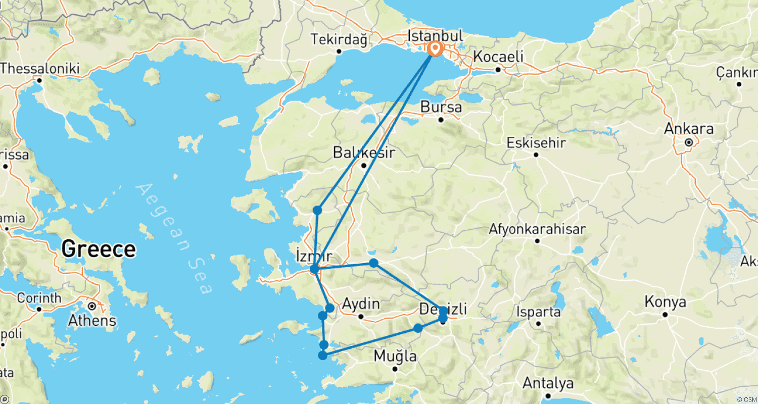 خريطة مسار Greek and Roman Heritage of Western Turkey a 5 Days Journey To Aegean Cost