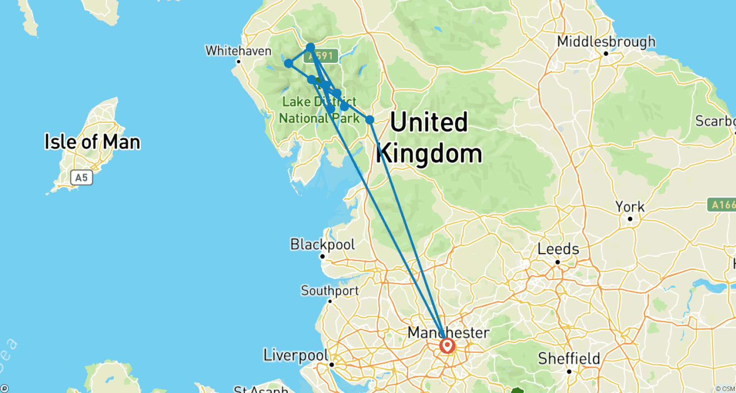 Mapa do percurso de Aventura no Lake District: Excursão para Pequenos Grupos saindo de Manchester - 3 Dias