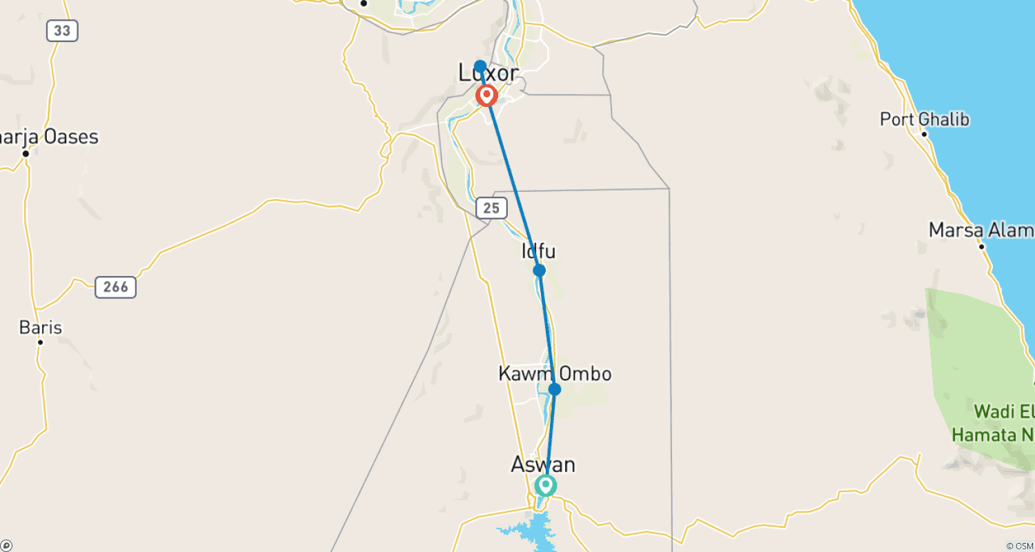 Nile Cruise from Aswan To Luxorのルートマップ