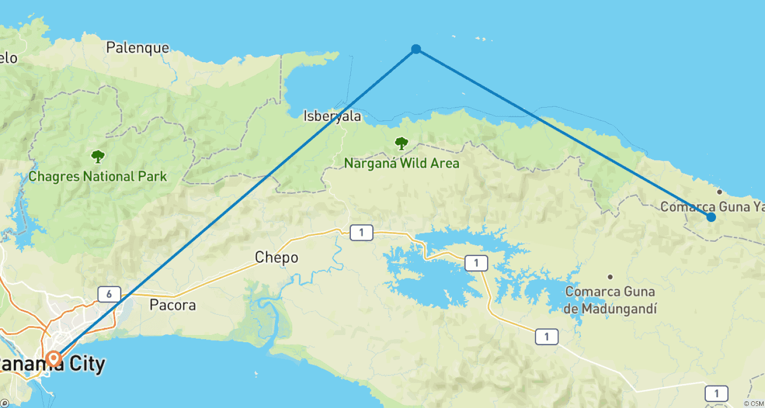 Mapa trasy: Panama: Piaszczyste Plaże i Zachody Słońca na San Blas