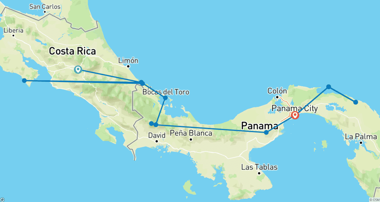 Mapa trasy: Panama: Craters, Coasts & Highland Mountains
