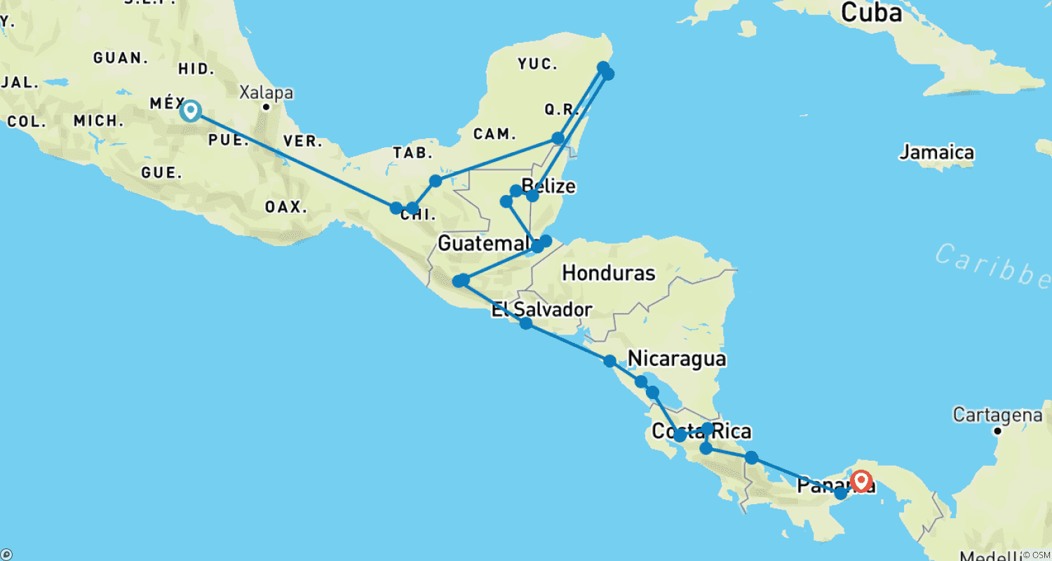 خريطة مسار Total Central America: Two Months of Wild