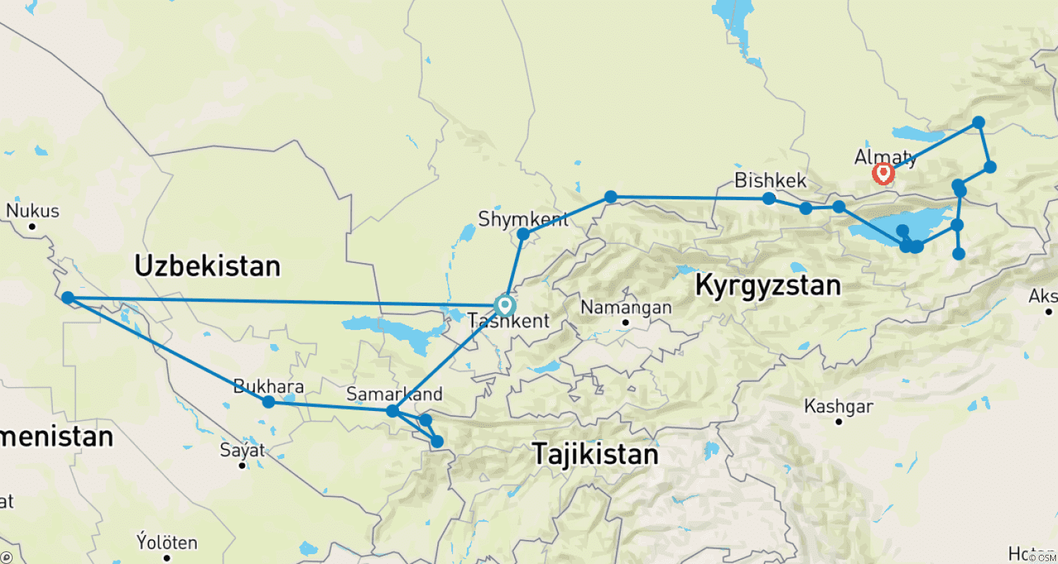 Mapa trasy: Stany: Najlepsza przygoda przez Jedwabny Szlak